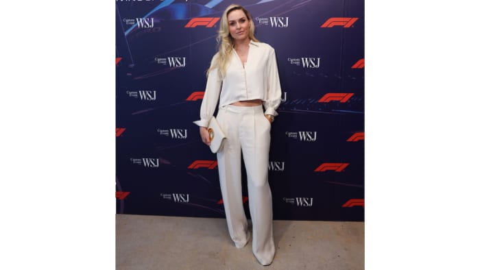 Lindsey Vonn poses in an all-white set.